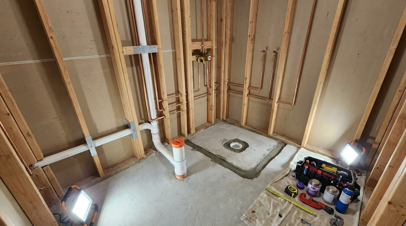 Bathroom rough-in plumbing during remodel by Johns Plumbing LLC in Varnell
