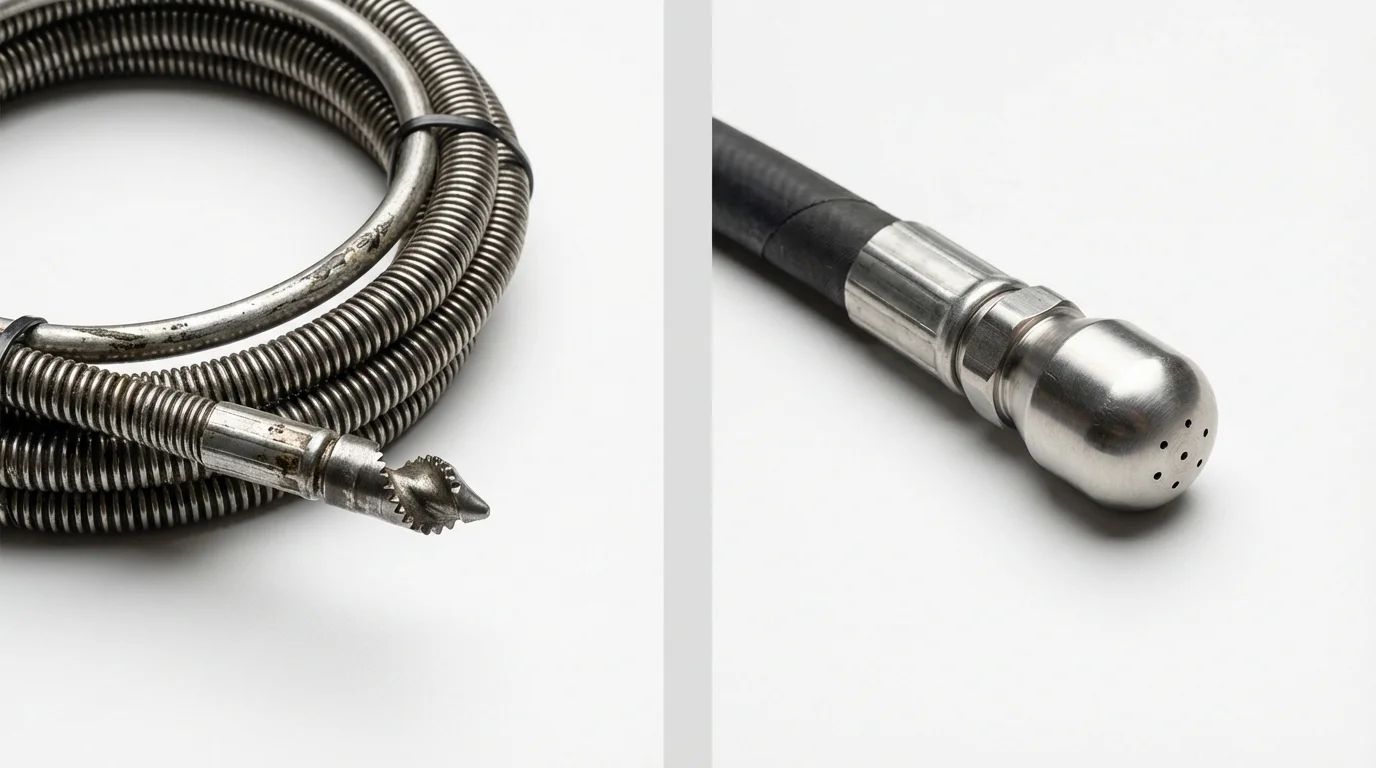 Drain snake cable and hydro jetting nozzle used for drain cleaning in Varnell, GA