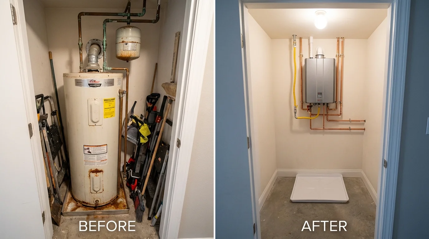 Tank water heater versus wall-mounted tankless unit comparison for Varnell, GA homeowners