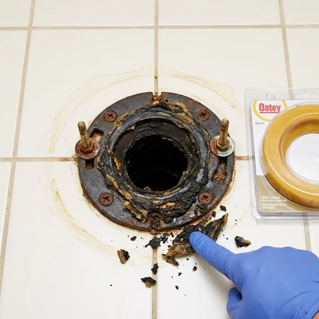 Failed wax ring showing water seepage at the base of a toilet in a Varnell, GA home
