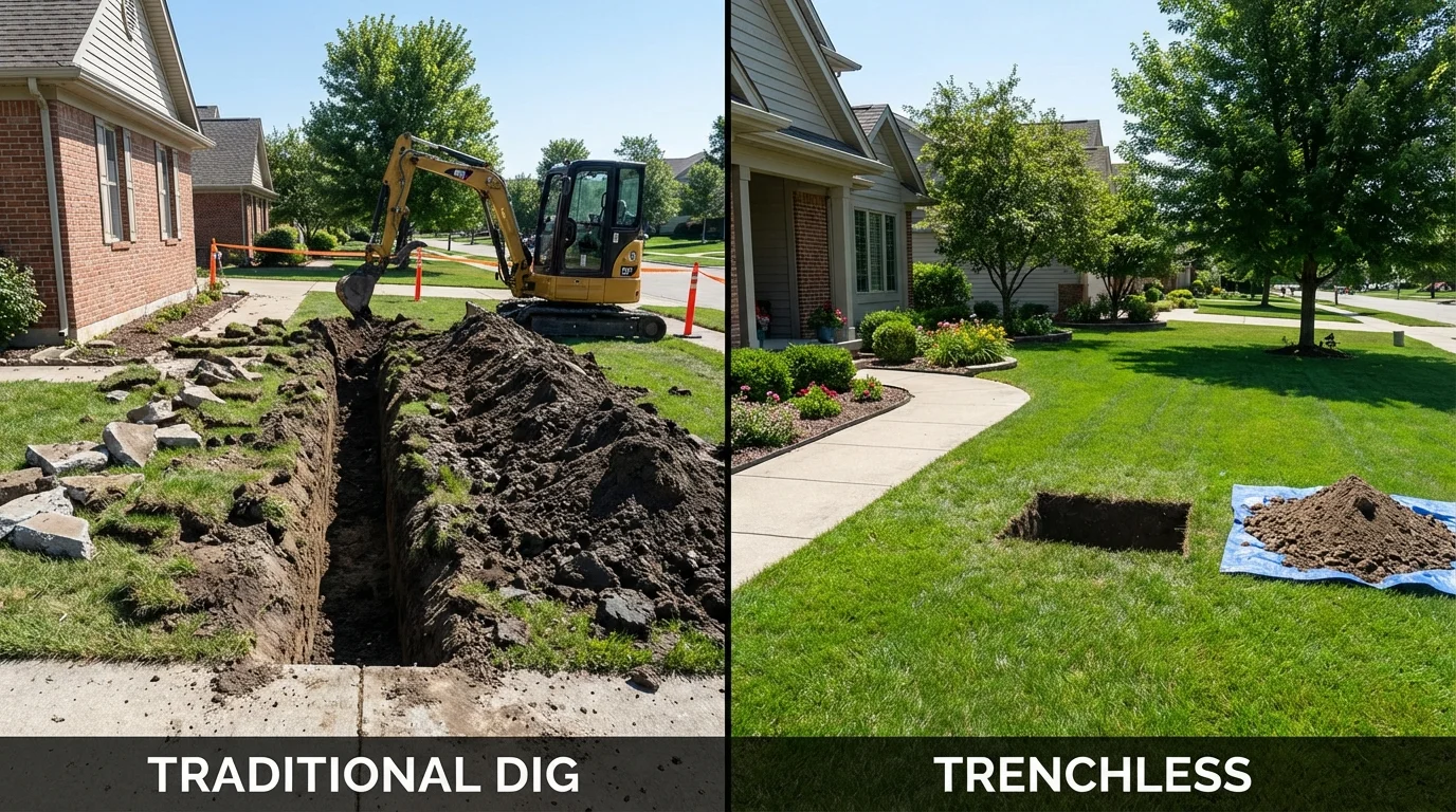 Trenchless sewer repair with minimal yard damage versus traditional excavation in Varnell, GA